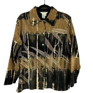 Vintage Conrad C Western Aztec Cotton Embroidered Jacket Size 12 Black Brown